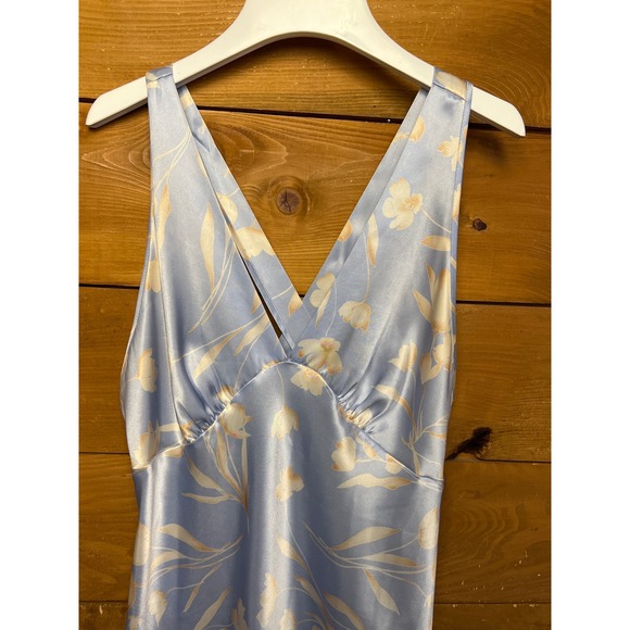 JONES NEW YORK Women Large Blue Floral Satin Maxi Slip Dress Chemise Nightgown - Picture 9 of 10